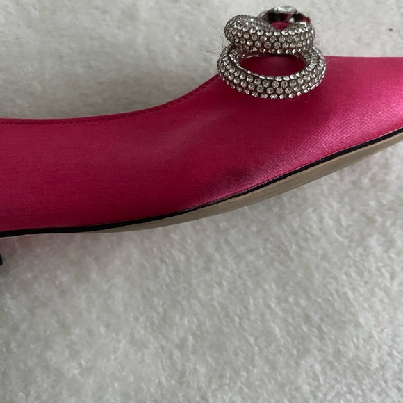 Pink pointed toe ballet flat slip on micro heel shoes rhinestone bow detail - Picture 10 of 13